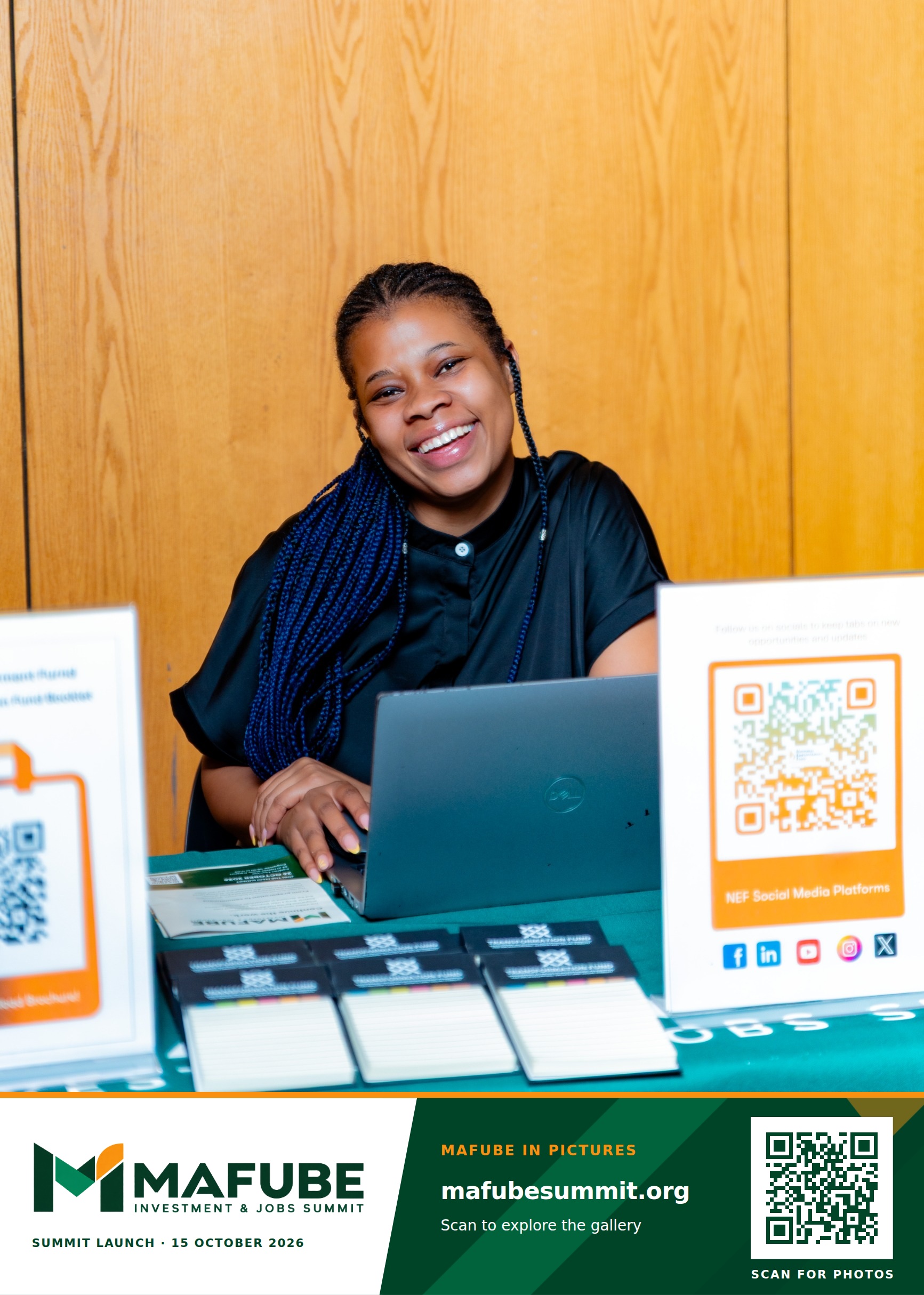 A moment from the summit launch programme, with the Mafube Investment & Jobs Summit photo footer