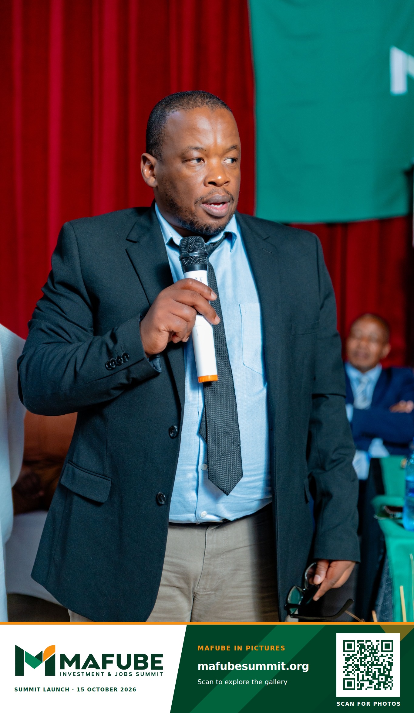 A moment from the summit launch programme, with the Mafube Investment & Jobs Summit photo footer